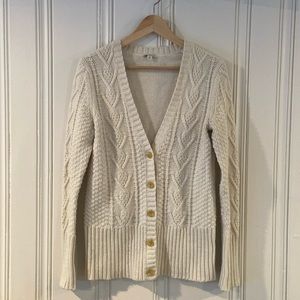 GAP Med chunky cable knit wool/cotton blend cardigan off white